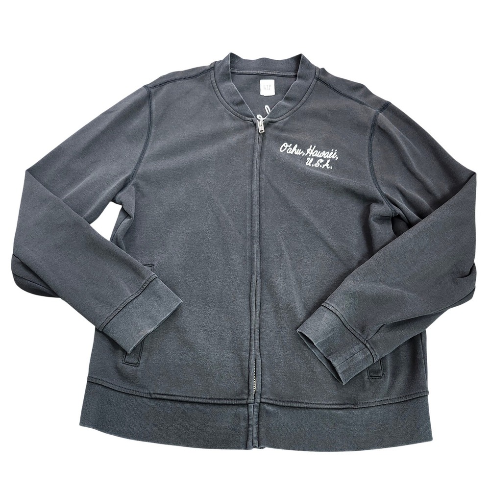 GAP Jacket Mens L Oahu Hawaii USA Full Zip Sweatshirt Black Souvenir EUC